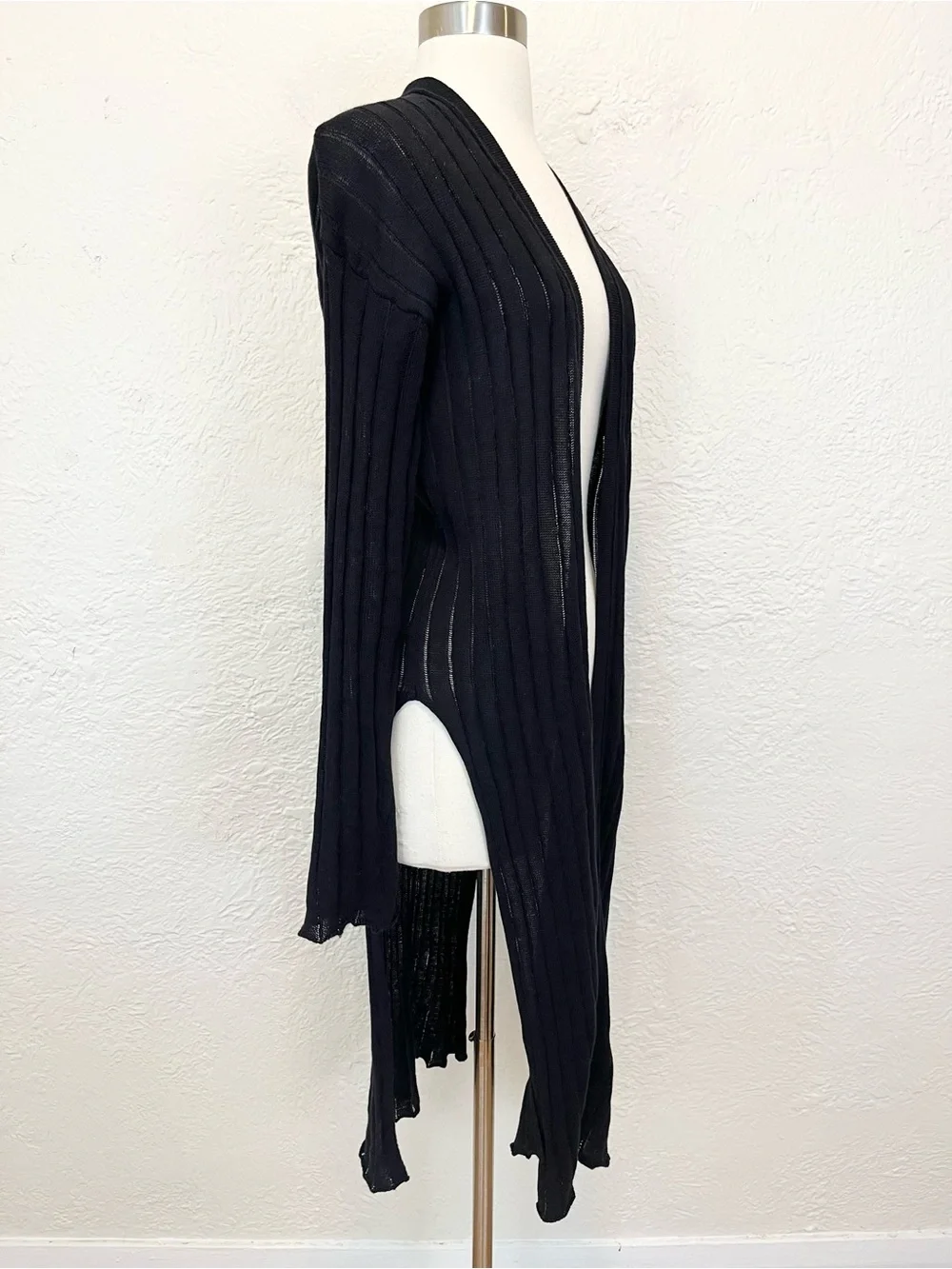 Free People Black Duster Cardigan Ribbed Boho Bohemian Festival Hippie Medium M